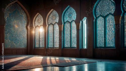 Moonlight Shining Through a Window into an Islamic Mosque Interior