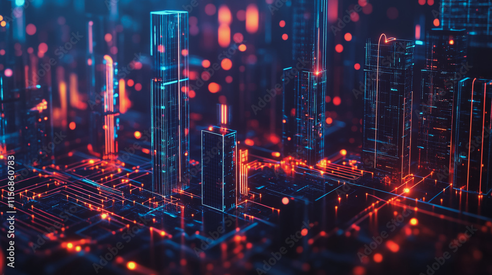 Obraz premium Smart digital Innovation city with connection network reciprocity over the cityscape. of future smart wireless city and social media networking systems that connects business people with in city