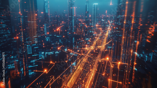 Wallpaper Mural Smart digital Innovation city with connection network reciprocity over the cityscape. of future smart wireless city and social media networking systems that connects business people with in city Torontodigital.ca