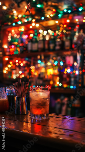 Wallpaper Mural Cozy bar with Christmas-themed drinks, glowing lights adding a festive touch-1 Torontodigital.ca