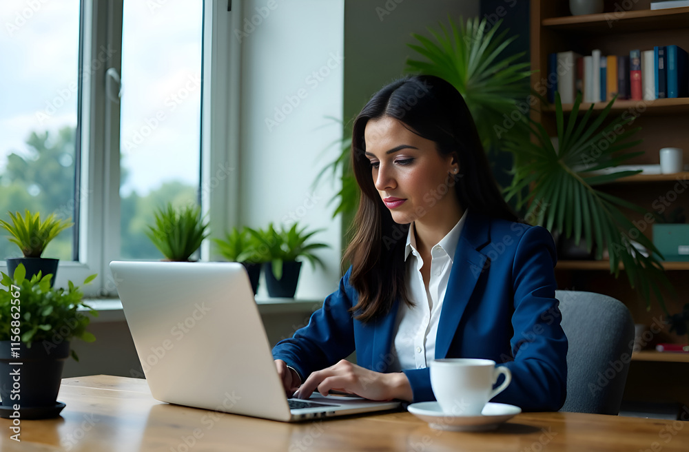 A Focused Professional Efficiently Working on a Laptop Within a Modern and Stylish Workspace