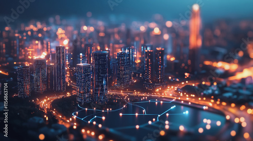 Wallpaper Mural Smart digital Innovation city with connection network reciprocity over the cityscape. of future smart wireless city and social media networking systems that connects business people with in city Torontodigital.ca