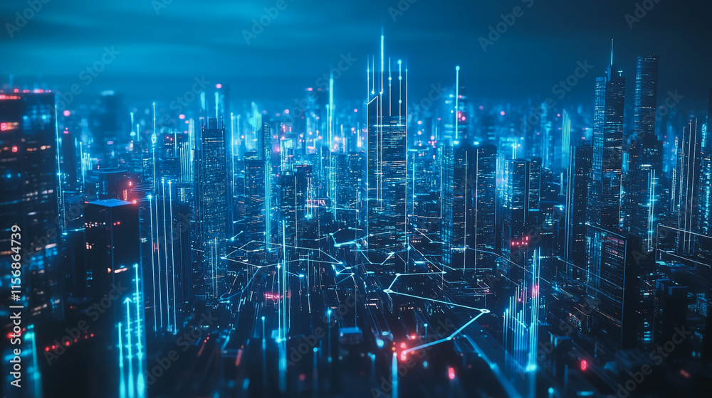 Smart digital Innovation city with connection network reciprocity over the cityscape. of future smart wireless city and social media networking systems that connects business people with in city Smart digital Innovation city with connection network reciprocity over the cityscape. of future smart wireless city and social media networking systems that connects business people with in city