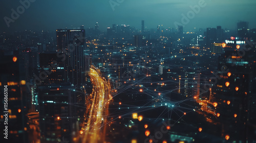 Wallpaper Mural Smart digital Innovation city with connection network reciprocity over the cityscape. of future smart wireless city and social media networking systems that connects business people with in city Torontodigital.ca