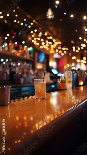 Wallpaper Mural Festive bar with Christmas lights, drinks glowing on a polished counter-1 Torontodigital.ca
