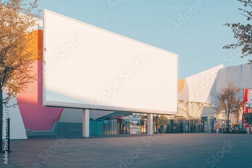 Blank Billboard in Urban Setting: A large, blank billboard stands prominently in a modern urban setting, offering a perfect canvas for your advertisement.