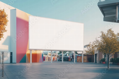 Blank Billboard Mockup in Urban Setting: Modern, large blank billboard mockup standing prominently in a vibrant urban plaza, perfect for advertising and branding displays.