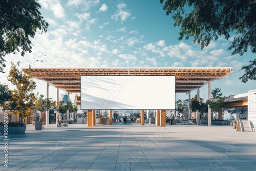 Blank Billboard in Urban Park:  A large, blank billboard stands tall in a modern urban park, offering a prime location for advertising or branding.