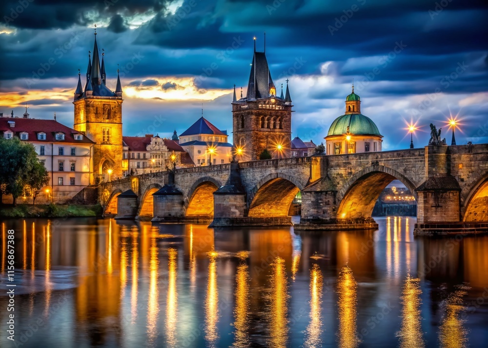 Charles Bridge Prague Night HDR Photography - Stunning Urban Exploration Image Charles Bridge Prague Night HDR Photography - Stunning Urban Exploration Image