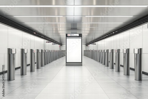 Modern Subway Station with Blank Advertisement Kiosk 