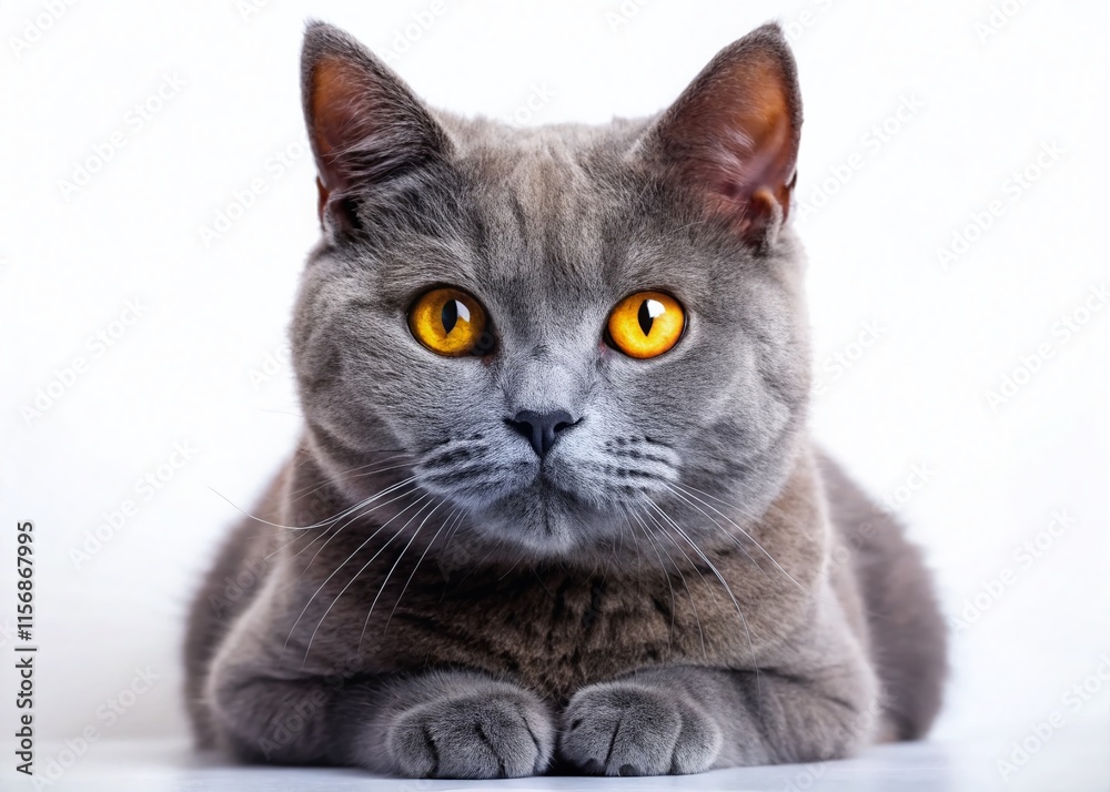 Chartreux Cat Portrait: Majestic Gaze, Isolated White Background Chartreux Cat Portrait: Majestic Gaze, Isolated White Background