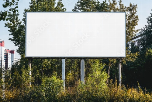 Blank Billboard in Lush Green Setting 