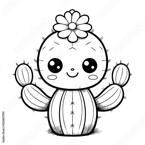 printable coloring pages of cute and happy cactus with flower on head, this is ideal outline coloring pages for kindergarten printable