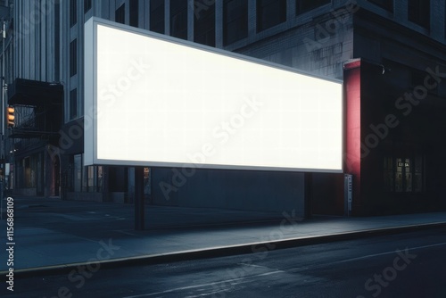 Blank Billboard at Night in City.  A large, bright, blank billboard stands out against the dark cityscape at night, offering a perfect template for your advertising message.