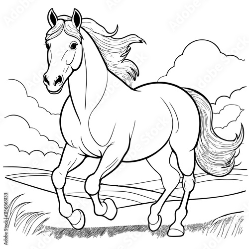 printable coloring pages of horse running in field, this is ideal outline coloring pages for kindergarten printable