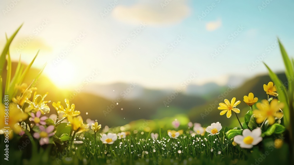 Fototapeta premium Spring cycle of seasonal blooms in nature vibrant landscape bright environment morning viewpoint