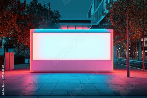 Urban Billboard Mockup: A modern billboard mockup stands tall in a neon-lit urban landscape, offering a blank canvas for your advertising message.