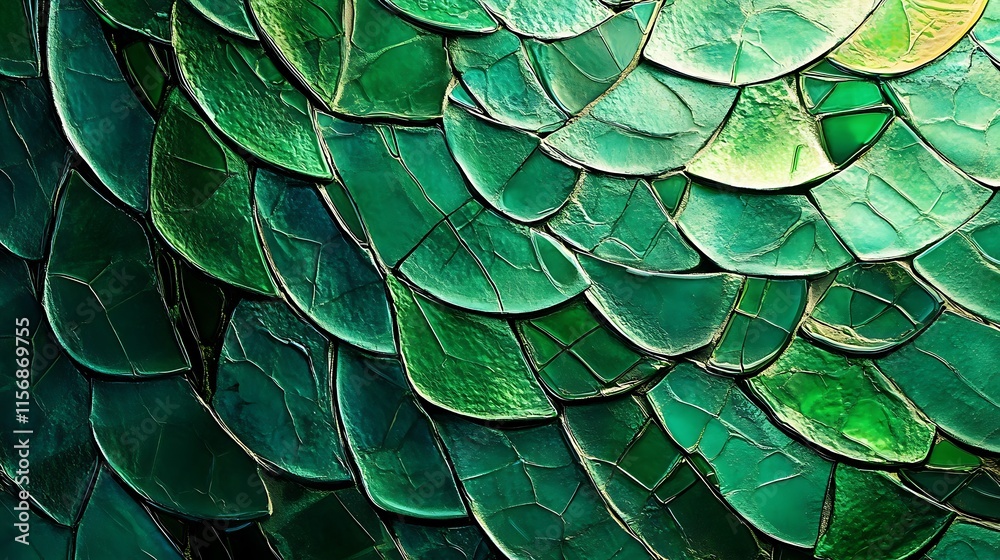 Fototapeta premium Vibrant Green Abstract Digital Painting: Close-Up View of Textured Scaled Artwork. AI Generated