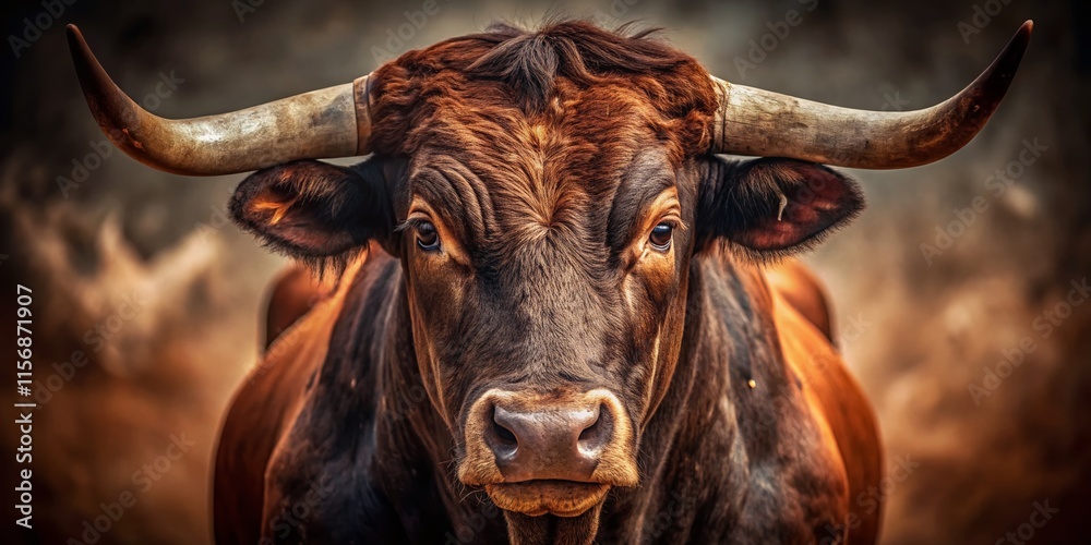 Close-up of a Bull's Head with Majestic Horns - Documentary Style Photography Close-up of a Bull's Head with Majestic Horns - Documentary Style Photography