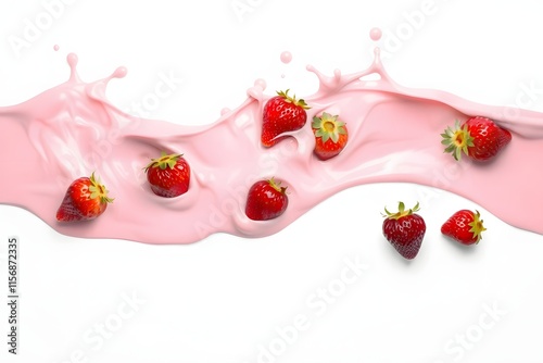 Fresh strawberries splashing in pink liquid, creating a vibrant and playful composition. photo