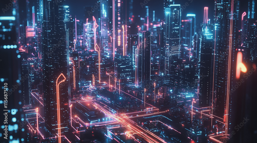 Smart digital Innovation city with connection network reciprocity over the cityscape. of future smart wireless digital city and social media networking systems that connects people with in city Smart digital Innovation city with connection network reciprocity over the cityscape. of future smart wireless digital city and social media networking systems that connects people with in city