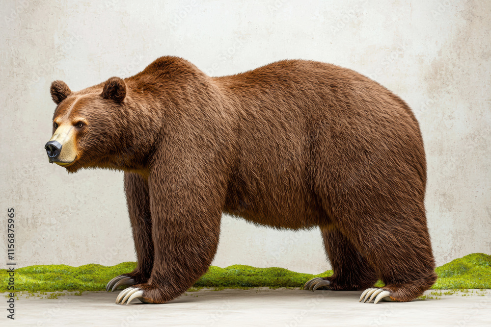 Fototapeta premium large brown bear standing on green grass, showcasing its strength