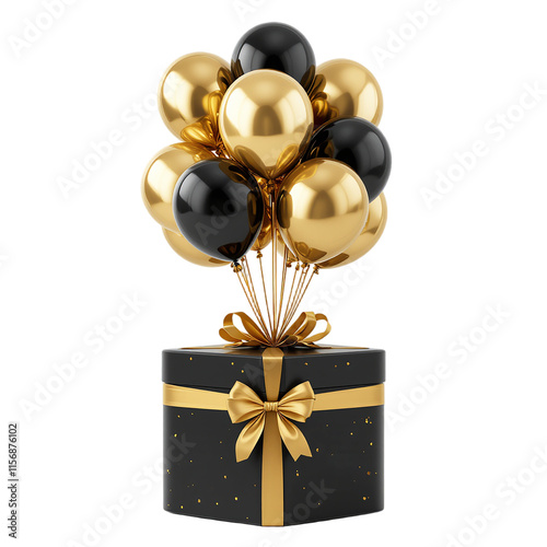 gift box with gold ribbon and balloons Transparent PNG photo