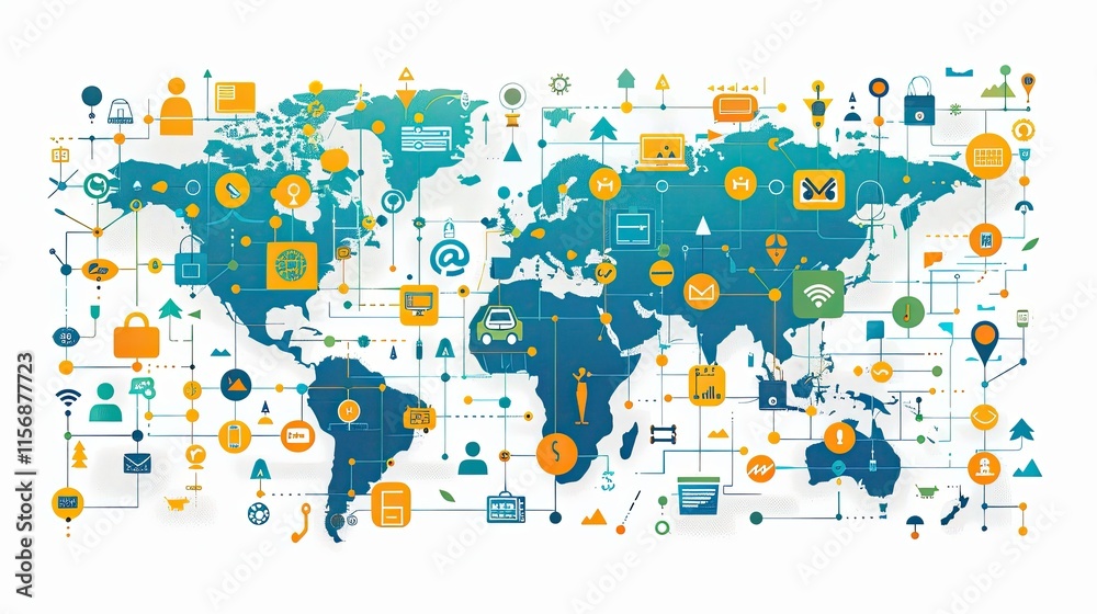 Fototapeta premium flat design, illustration, The Communication Device of Tomorrow: A story of connecting people worldwide through innovation