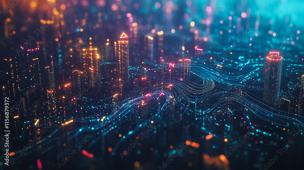 Obraz premium Smart digital Innovation city with connection network reciprocity over the cityscape. of future smart wireless digital city and social media networking systems that connects people with in city