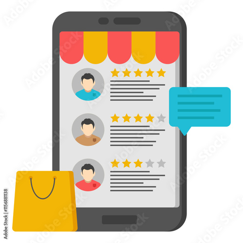 A flat design icon of customers reviews