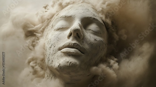 Wallpaper Mural Serene Sculpted Face Emerging from Dust: Close-Up Photo of Textured Artwork. AI Generated Torontodigital.ca