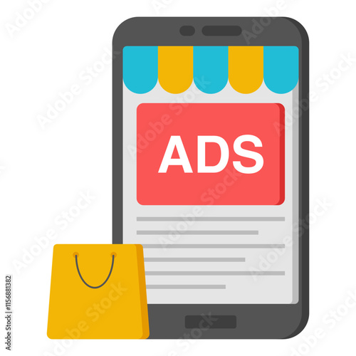 A flat design icon of mobile ads