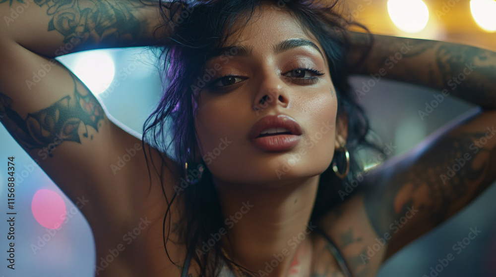 Fototapeta premium Intriguing Portrait of a Young Woman with Tattoos