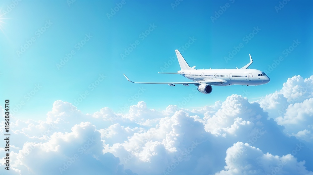 Airplane soaring through bright blue skies above fluffy white clouds during daylight Airplane soaring through bright blue skies above fluffy white clouds during daylight