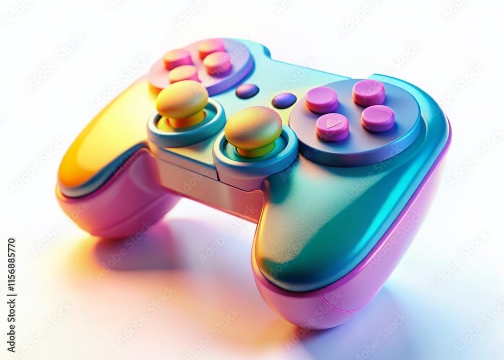Cute Cartoon Gamepad, Tilt-Shift 3D Render, White Background - Stock Photo Cute Cartoon Gamepad, Tilt-Shift 3D Render, White Background - Stock Photo