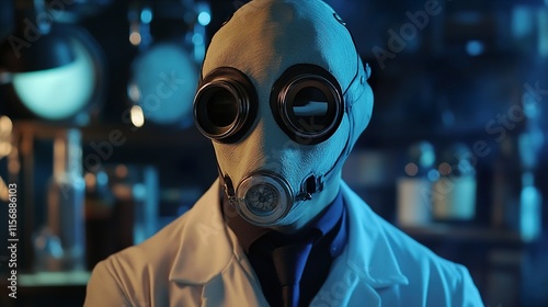 Steampunk Scientist in Vintage Gas Mask