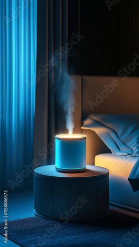 Wallpaper Mural High-tech air purifier softly glowing in a modern bedroom at night. Generative AI Torontodigital.ca