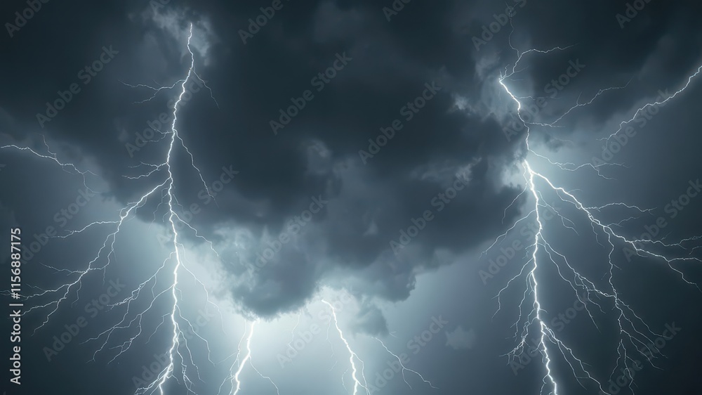 Jagged lightning bolts illuminate a brooding, inky black sky, electric, lightning, bright Jagged lightning bolts illuminate a brooding, inky black sky, electric, lightning, bright