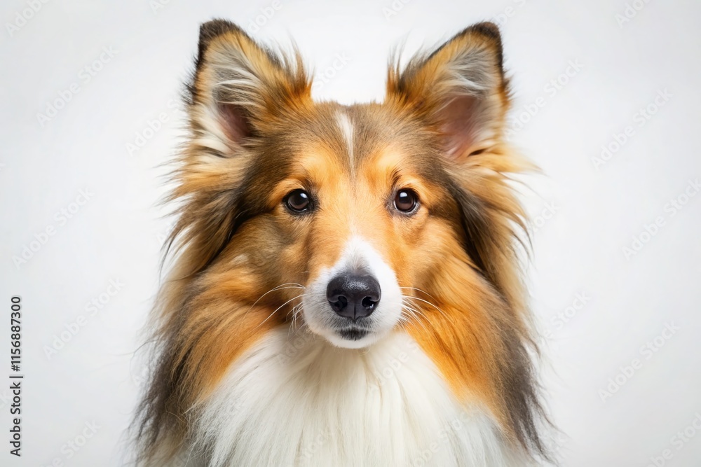 Naklejka premium Cute Shetland Sheepdog, Flat Design Illustration, White Background, Pet Dog, Puppy