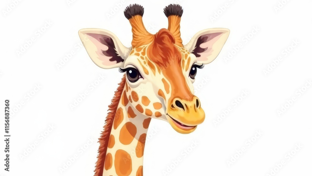 Naklejka premium Portrait of a giraffe on a white background.