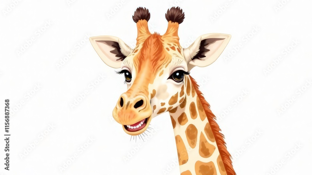 Naklejka premium Portrait of a giraffe on a white background.