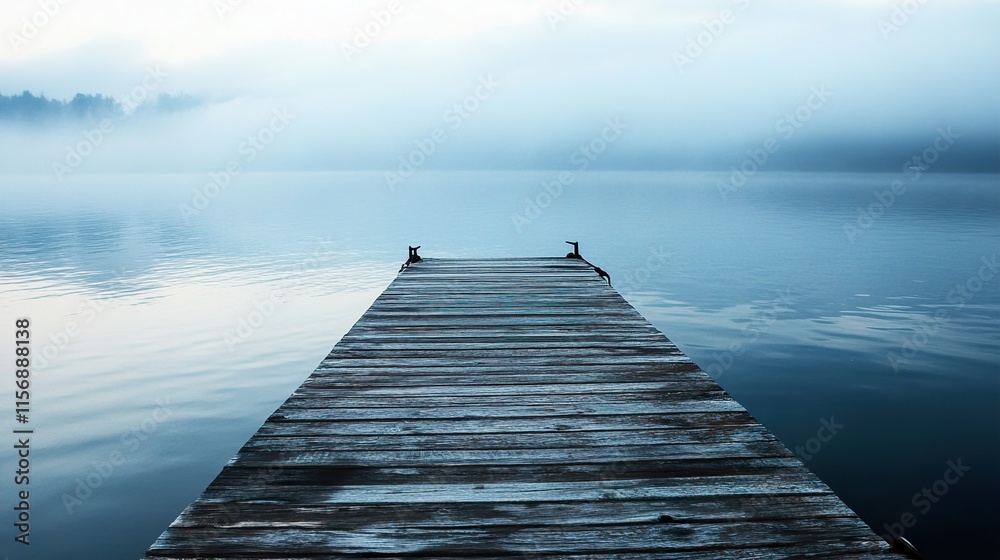 Obraz premium Misty Lake Dock: A Serene Landscape