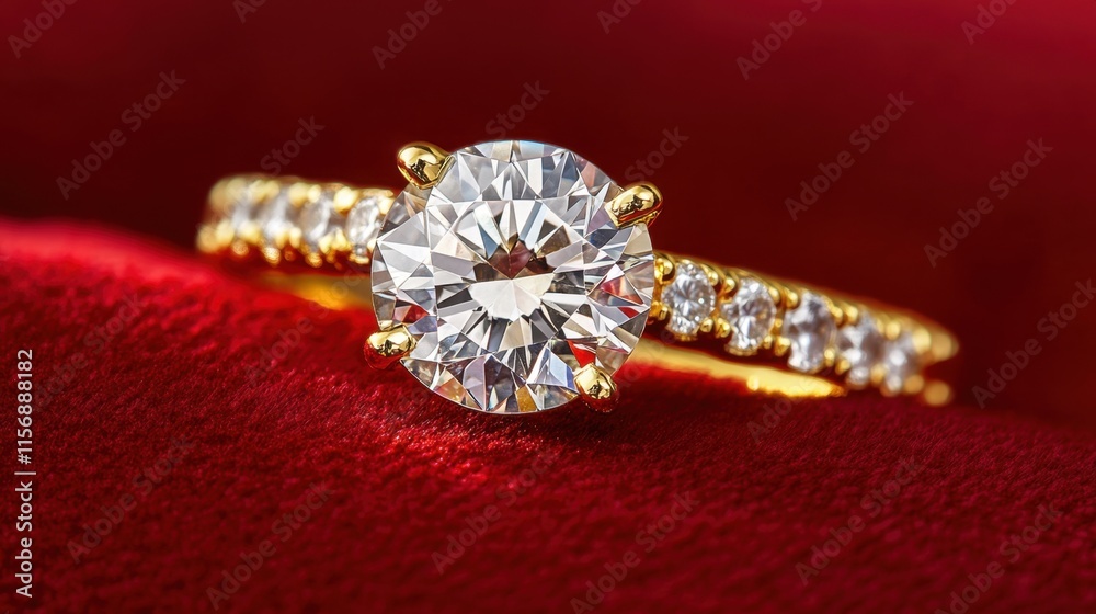 Elegant Gold Engagement Ring with Sparkling Round Diamond Center Elegant Gold Engagement Ring with Sparkling Round Diamond Center