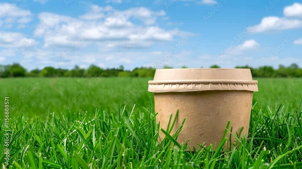 Eco-Friendly Paper Cup on Green Grass Under Clear Blue Sky Eco-Friendly Paper Cup on Green Grass Under Clear Blue Sky