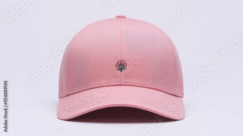 Stylish Pink Baseball Cap with Embroidered Flower Design on White Background for Fashion and Accessories photo