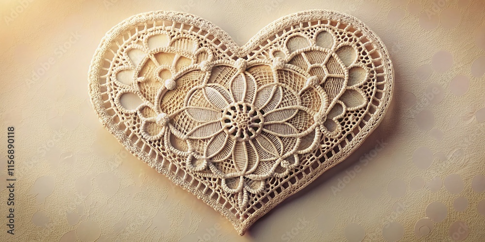 Obraz premium Delicate Vintage Lace Heart Detail, Romantic Antique Textile Background