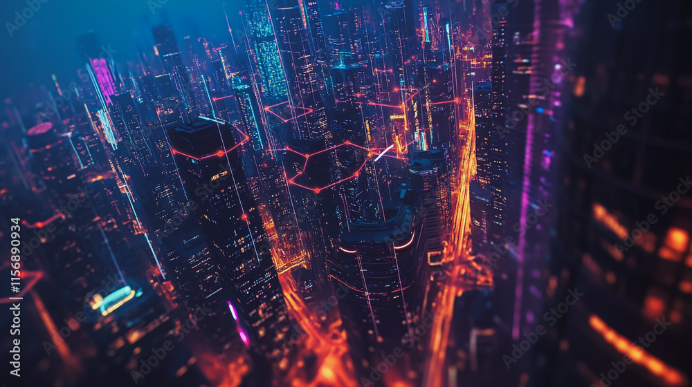 Fototapeta premium smart, digital, city, connection, network, innovation, Smart digital Innovation city with connection network reciprocity over the cityscape. of future smart wireless digital city and social media netw