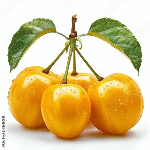 realistic beautiful cherry plum on white background