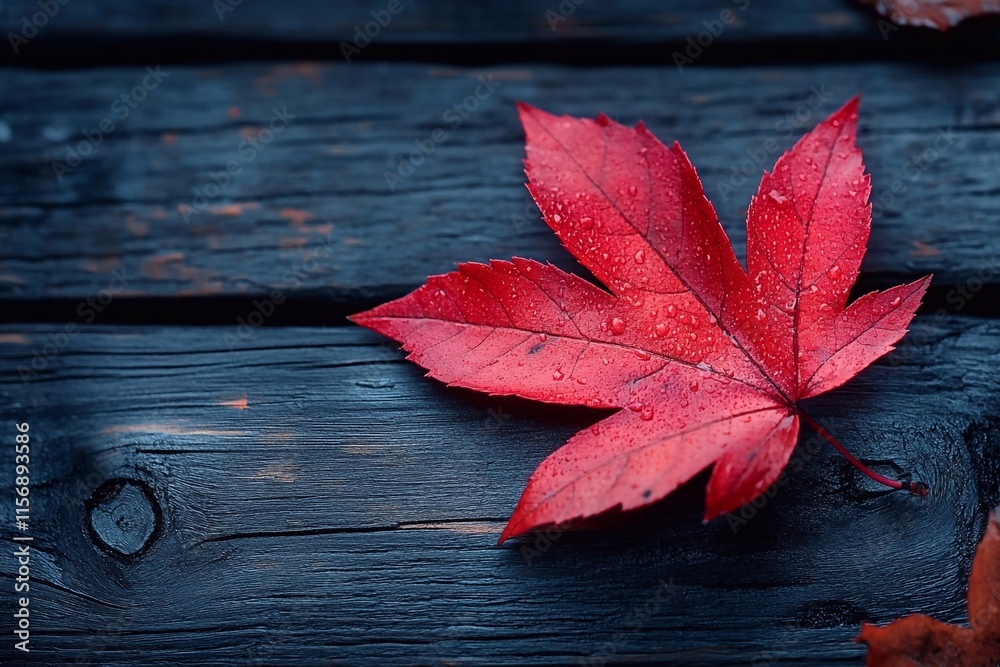 Obraz premium red maple leaf on a dark background with space for text