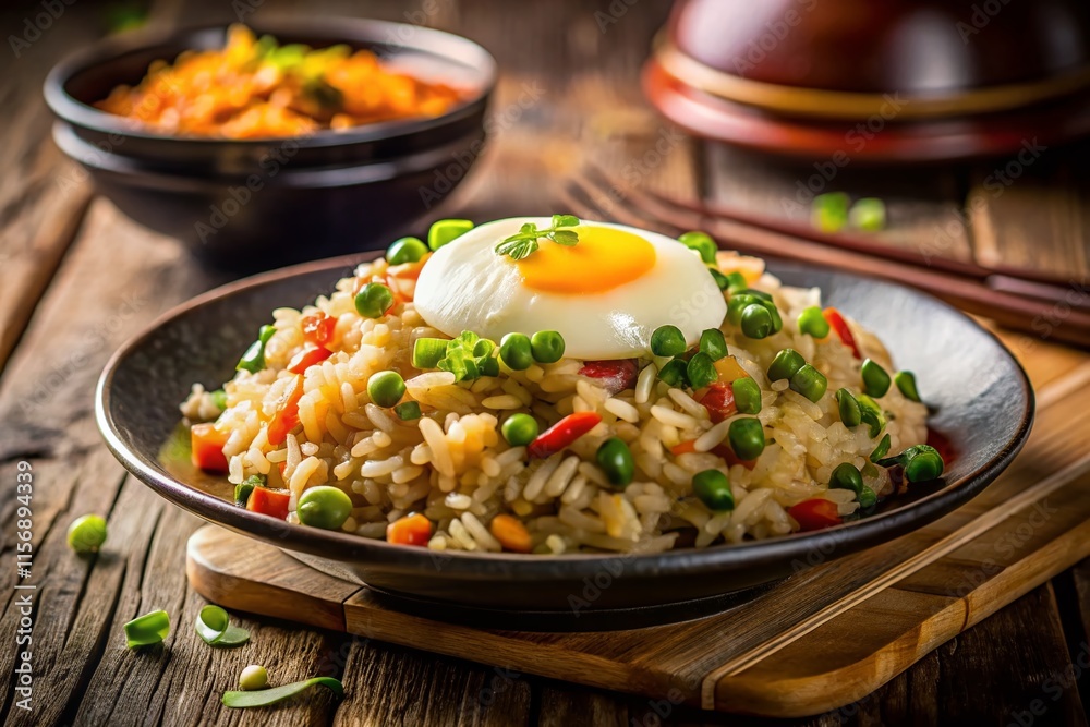 Delicious Stir-Fried Rice with Perfectly Boiled Egg - Authentic Asian Cuisine Delicious Stir-Fried Rice with Perfectly Boiled Egg - Authentic Asian Cuisine